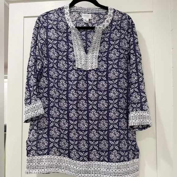 Sigrid Olsen Blue and White Tunic Top - Picture 1 of 6